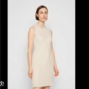 GUESS Taupe Ribbed Allie Sweater Sleeveless Shift Dress Knit Bodycon NEW